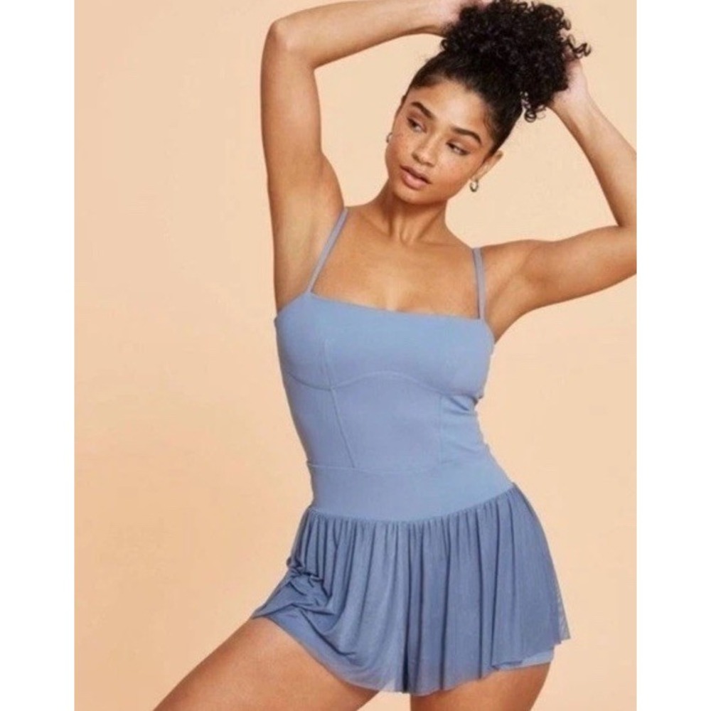 Blogilates Barre Romper Ballerina Mesh Skirt Traposphere Steel Blue Size 1X